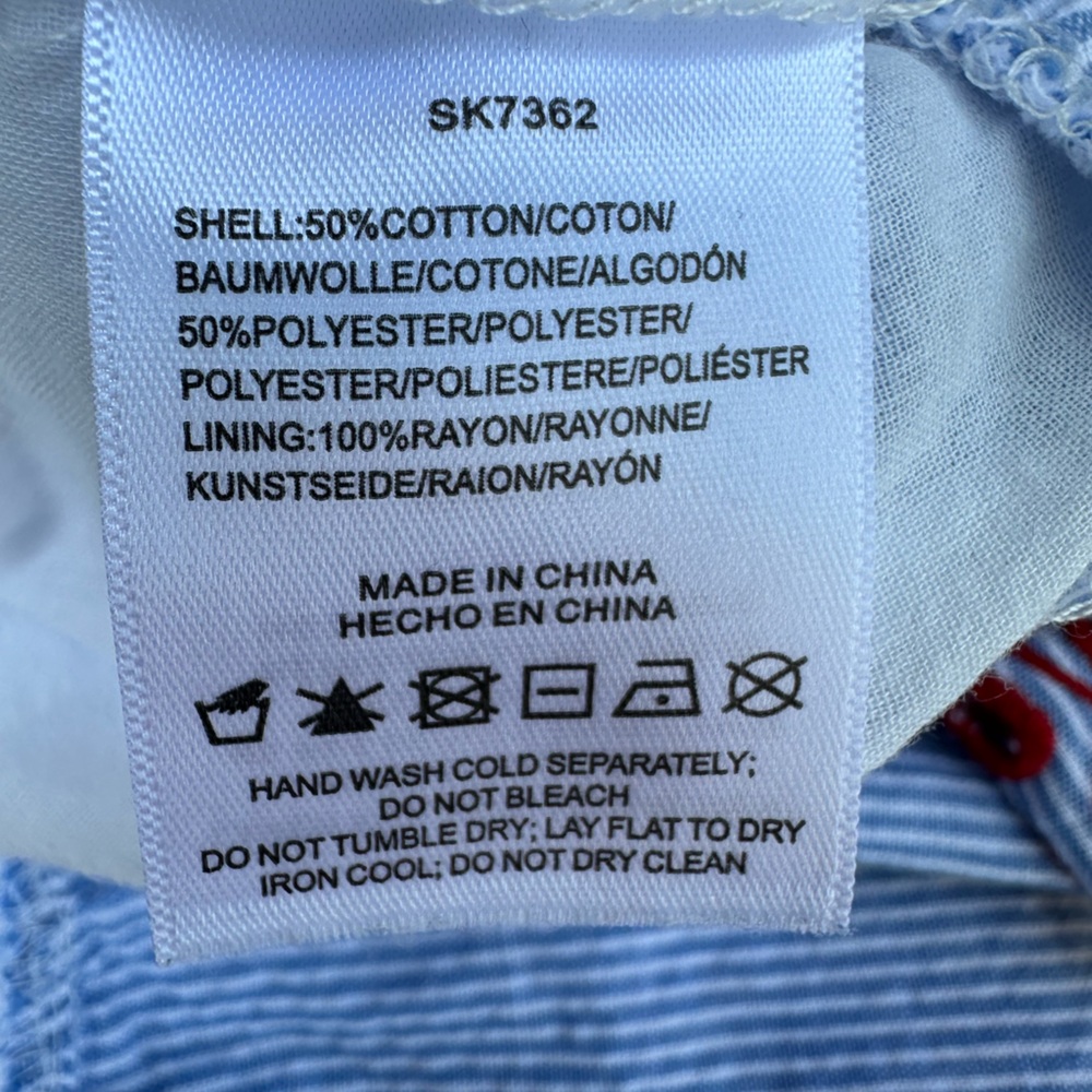 Stellah Blue White Red Stripe Embroidered Relaxed Fit Tiered‎ Dress Size Medium - Picture 2 of 4